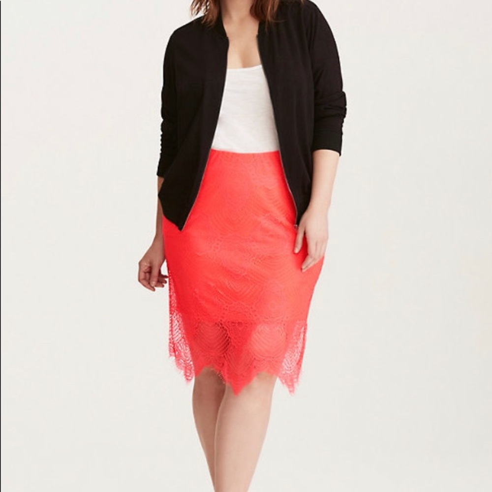 Torrid Stretch Lace Pencil Skirt - Neon Coral
